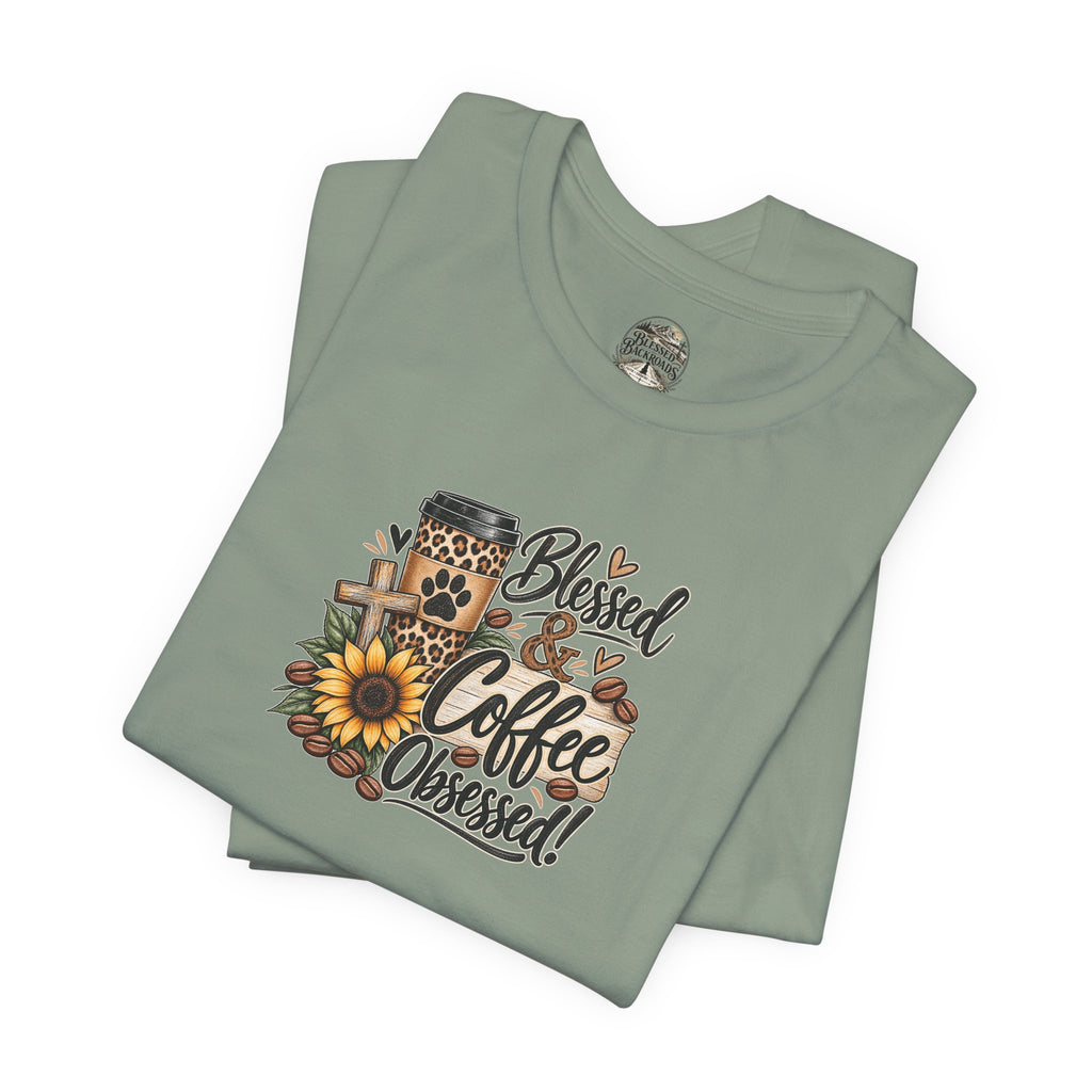 Blessed & Coffee Obsessed Tee — Sunflower Coffee Lover T-Shirt
