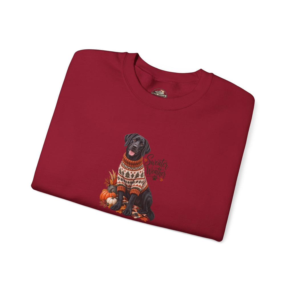 Crewneck Sweatshirt — Black Lab in Cozy Sweater "Sweater Weather" Autumn Design