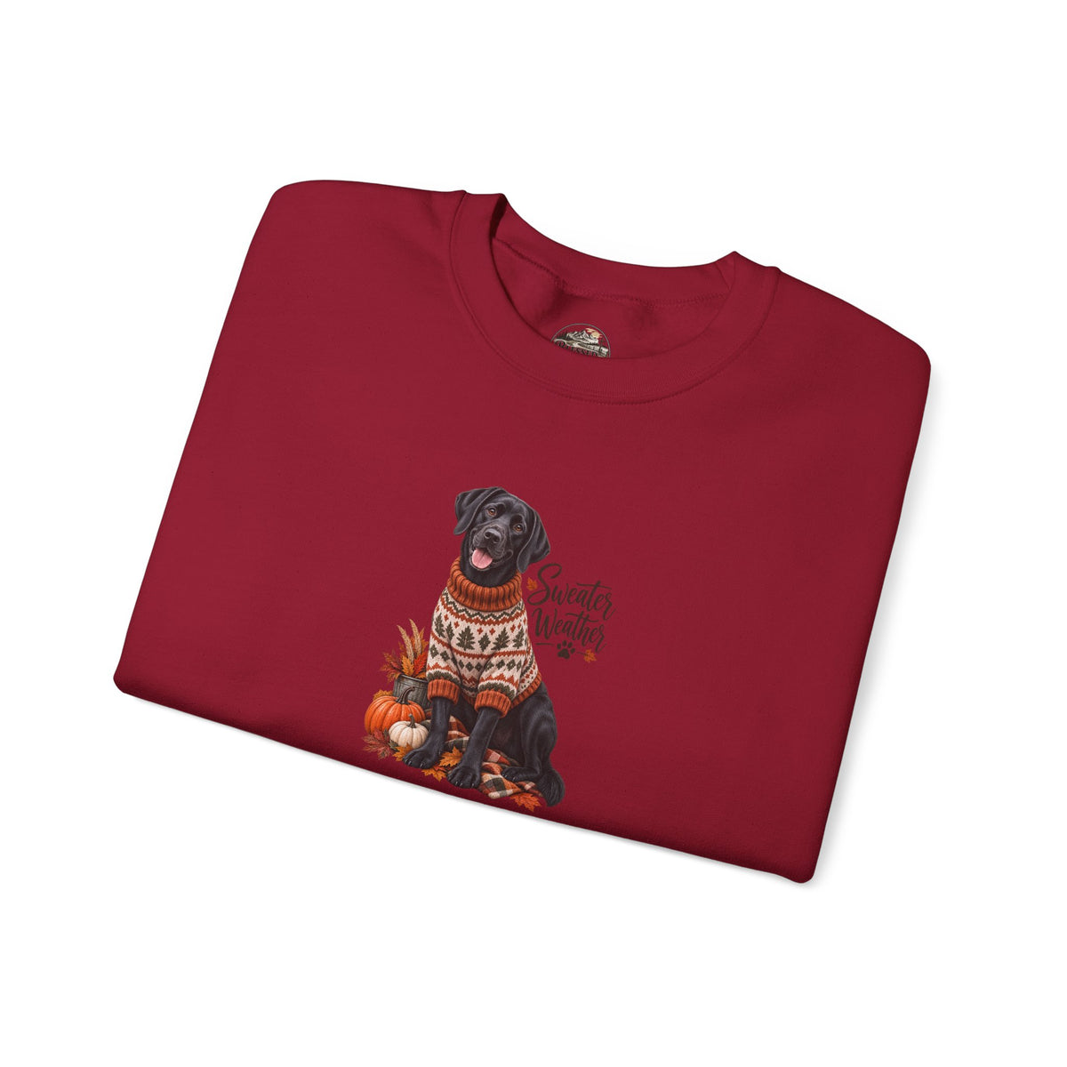 Crewneck Sweatshirt — Black Lab in Cozy Sweater "Sweater Weather" Autumn Design