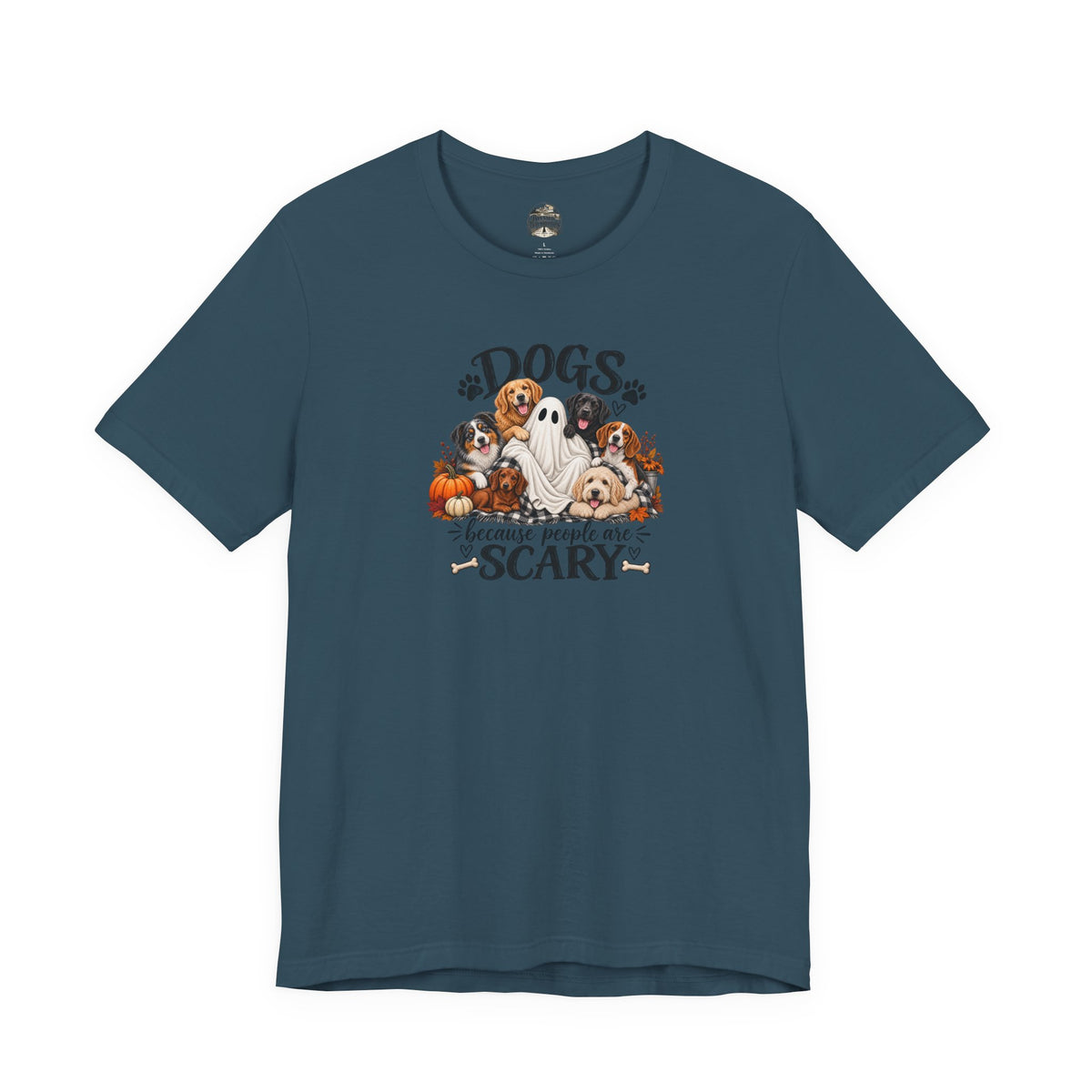 Dogs Because People Are Scary T-Shirt — Cute Halloween Ghost Puppies Tee