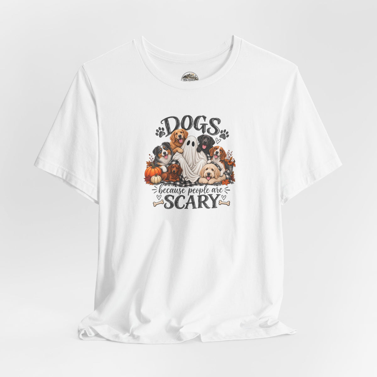 Dogs Because People Are Scary T-Shirt — Cute Halloween Ghost Puppies Tee