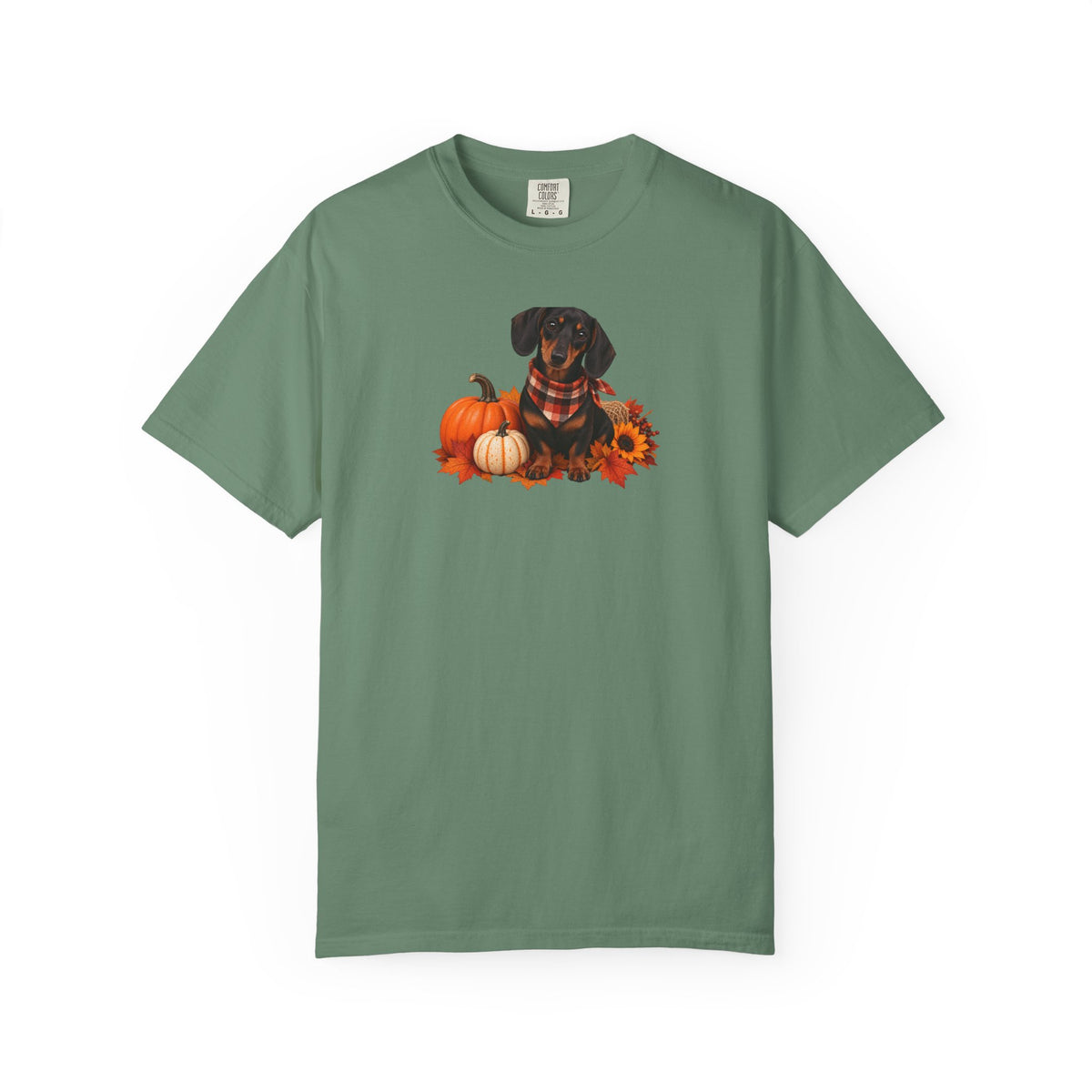 Dachshund Pumpkin Tee — Fall Dog Shirt with Pumpkins & Sunflower