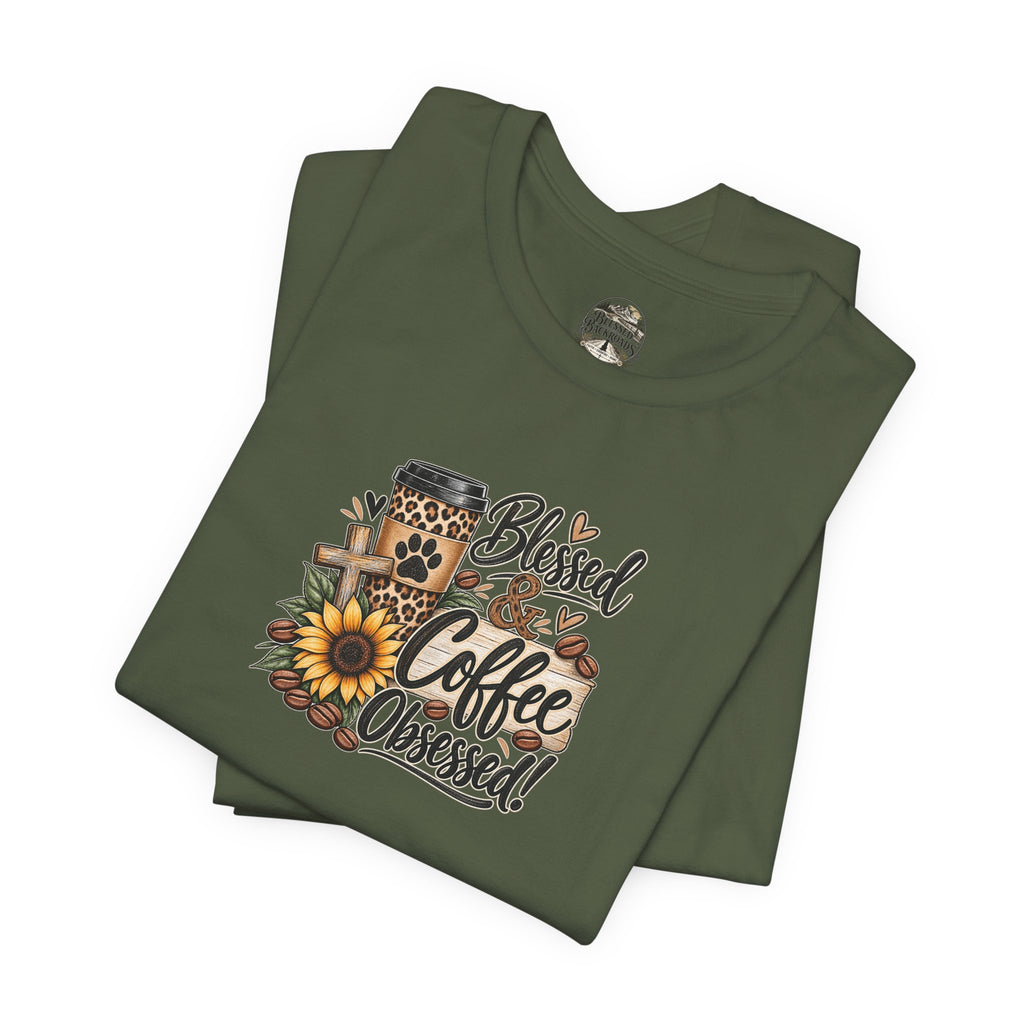 Blessed & Coffee Obsessed Tee — Sunflower Coffee Lover T-Shirt