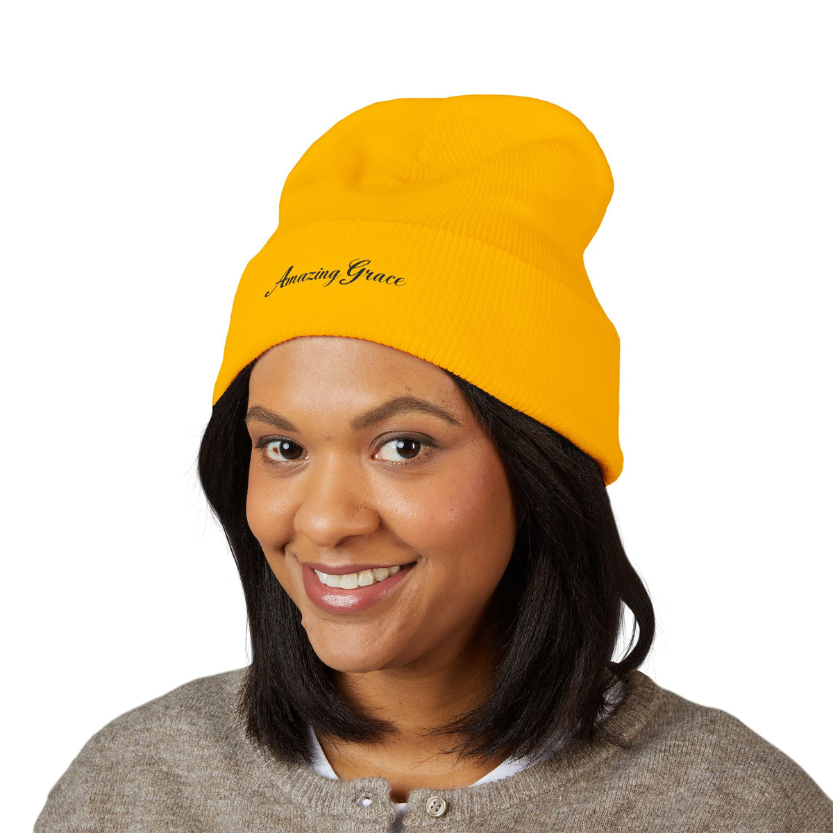 Amazing Grace Embroidered Cuffed Beanie — Faith-Inspired Winter Hat