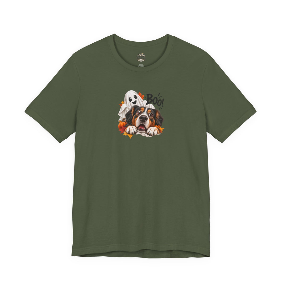 Halloween Dog Tee — "Boo!" Ghost Bernese Mountain Puppy T-Shirt