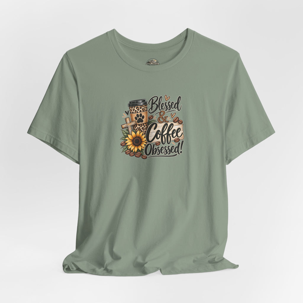 Blessed & Coffee Obsessed Tee — Sunflower Coffee Lover T-Shirt
