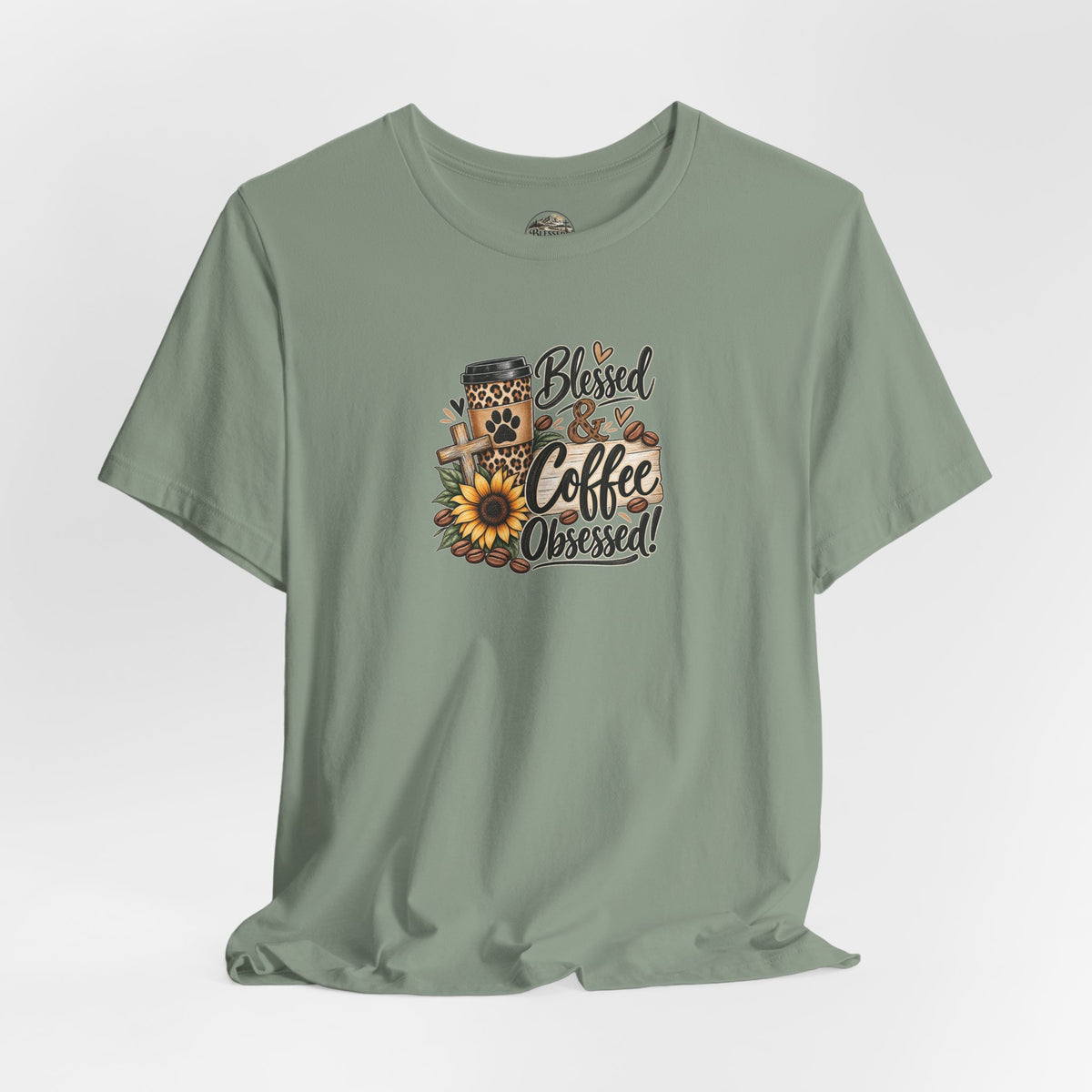Blessed & Coffee Obsessed Tee — Sunflower Coffee Lover T-Shirt