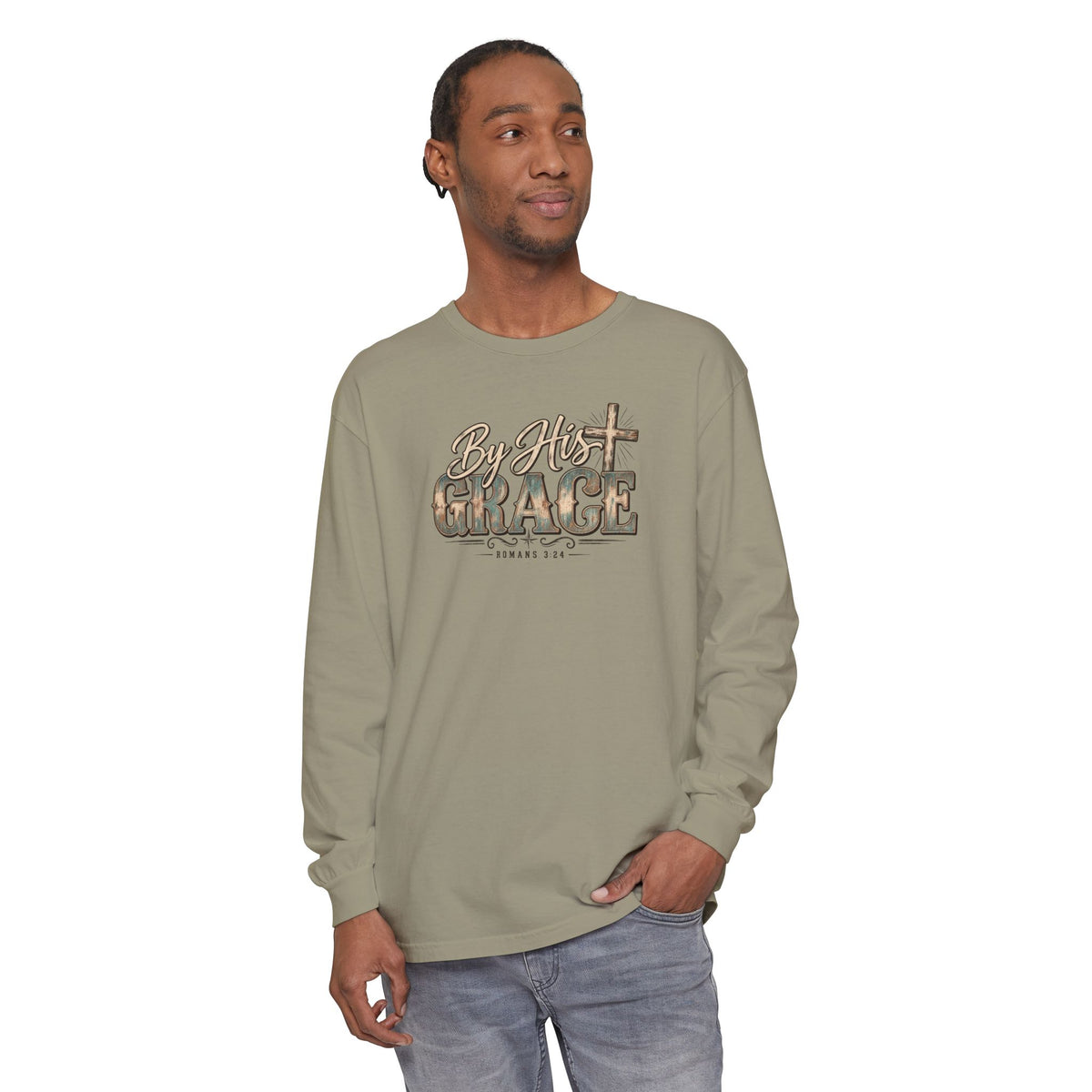 By His Grace Long Sleeve Shirt — Christian Faith Tee with Cross
