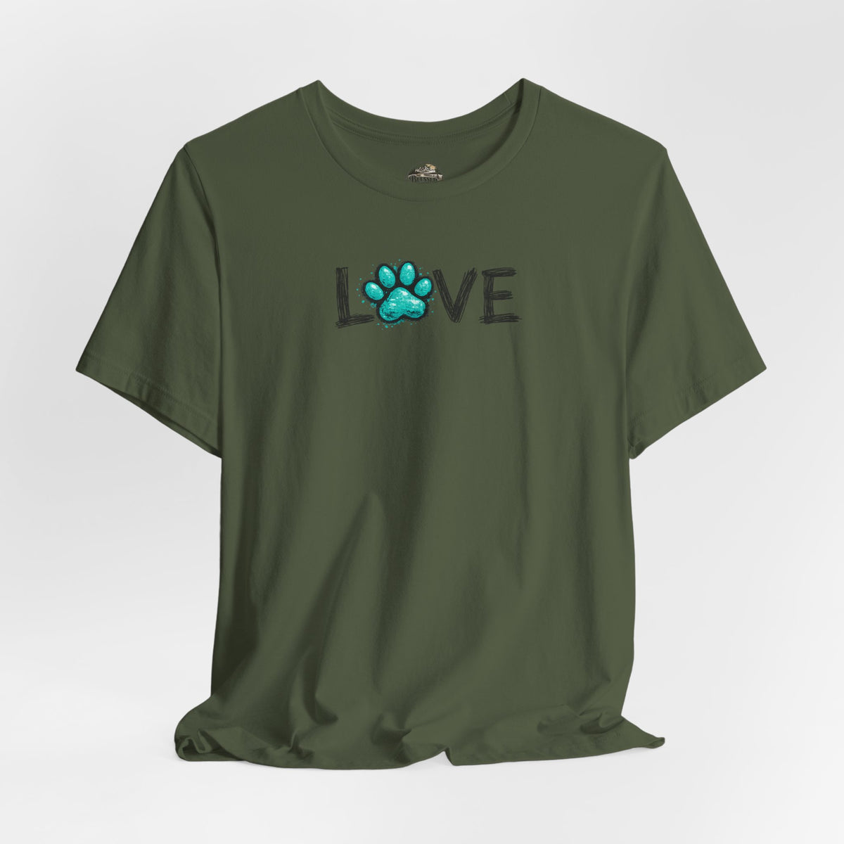 Love Paw Print T-Shirt — Teal Paw "LOVE" Graphic Tee for Dog Lovers