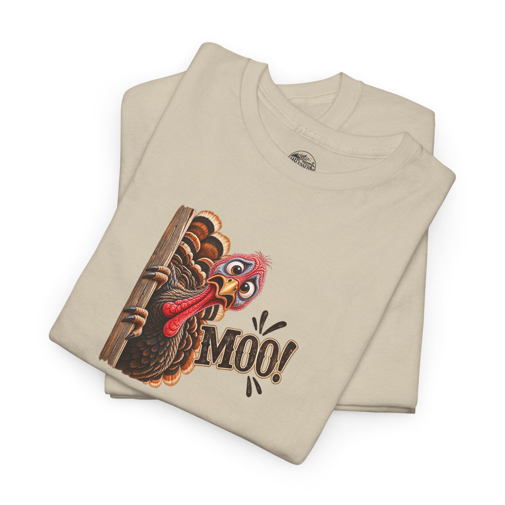 Turkey Peeking 'Moo!' Tee — Funny Thanksgiving Turkey T-Shirt
