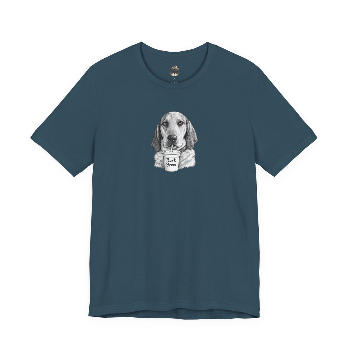 Dog Lover T‑Shirt —Hound Drinking 'Bark Brew' Graphic Tee