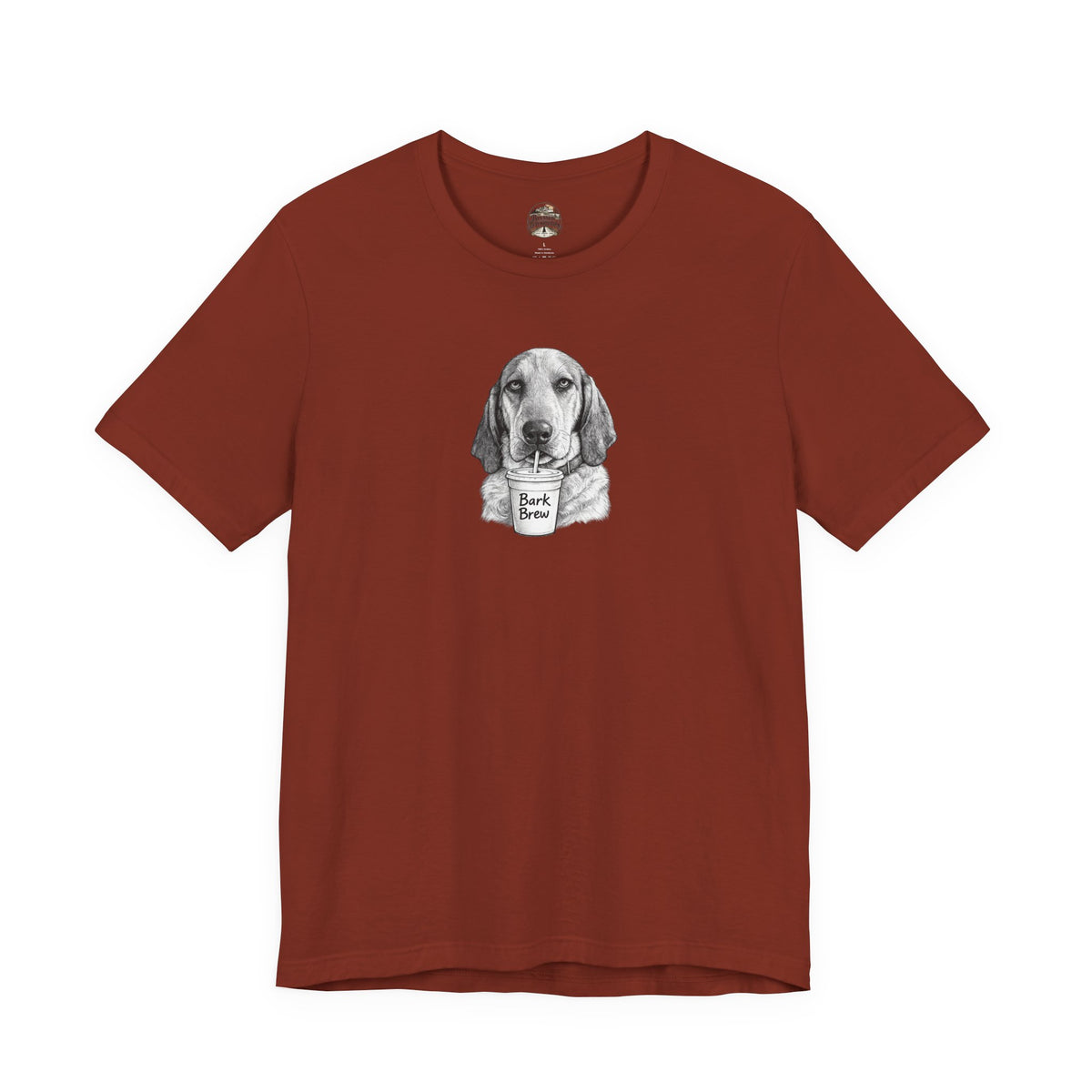 Dog Lover T‑Shirt —Hound Drinking 'Bark Brew' Graphic Tee