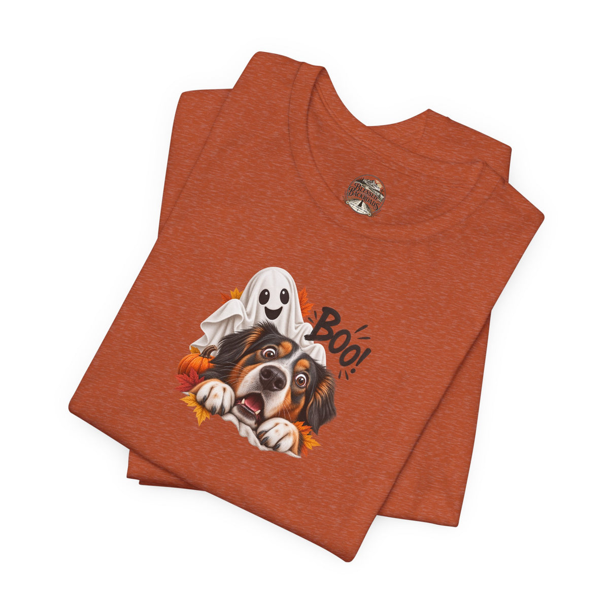 Halloween Dog Tee — "Boo!" Ghost Bernese Mountain Puppy T-Shirt