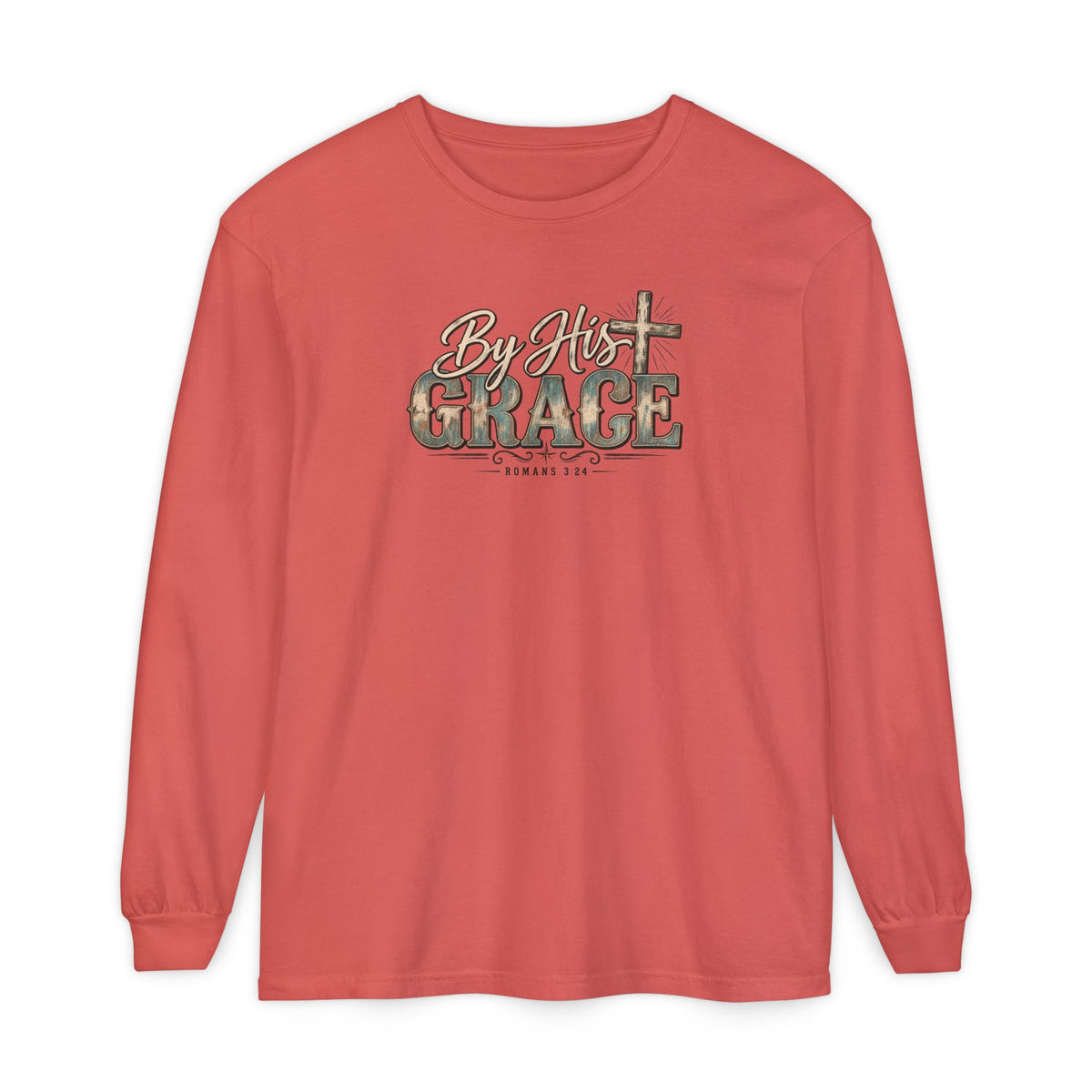 By His Grace Long Sleeve Shirt — Christian Faith Tee with Cross