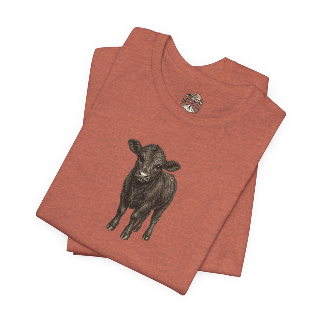 Cow Illustration T-Shirt — Cute Black Calf Graphic Tee