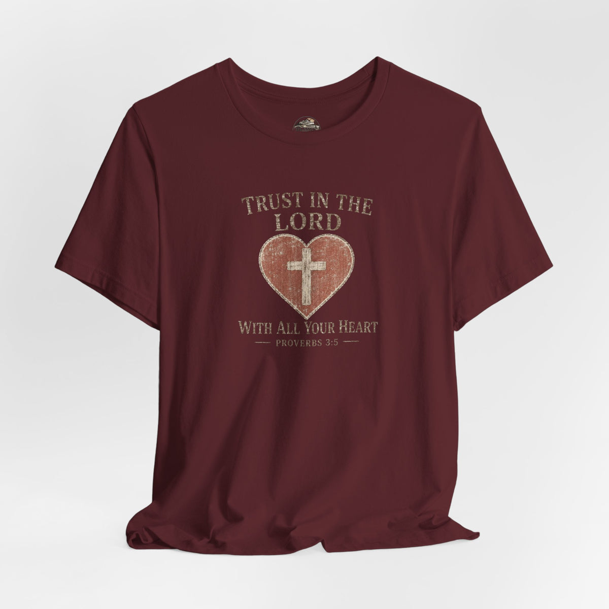 Trust in the Lord Tee — Heart & Cross Proverbs 3:5 Christian T‑Shirt
