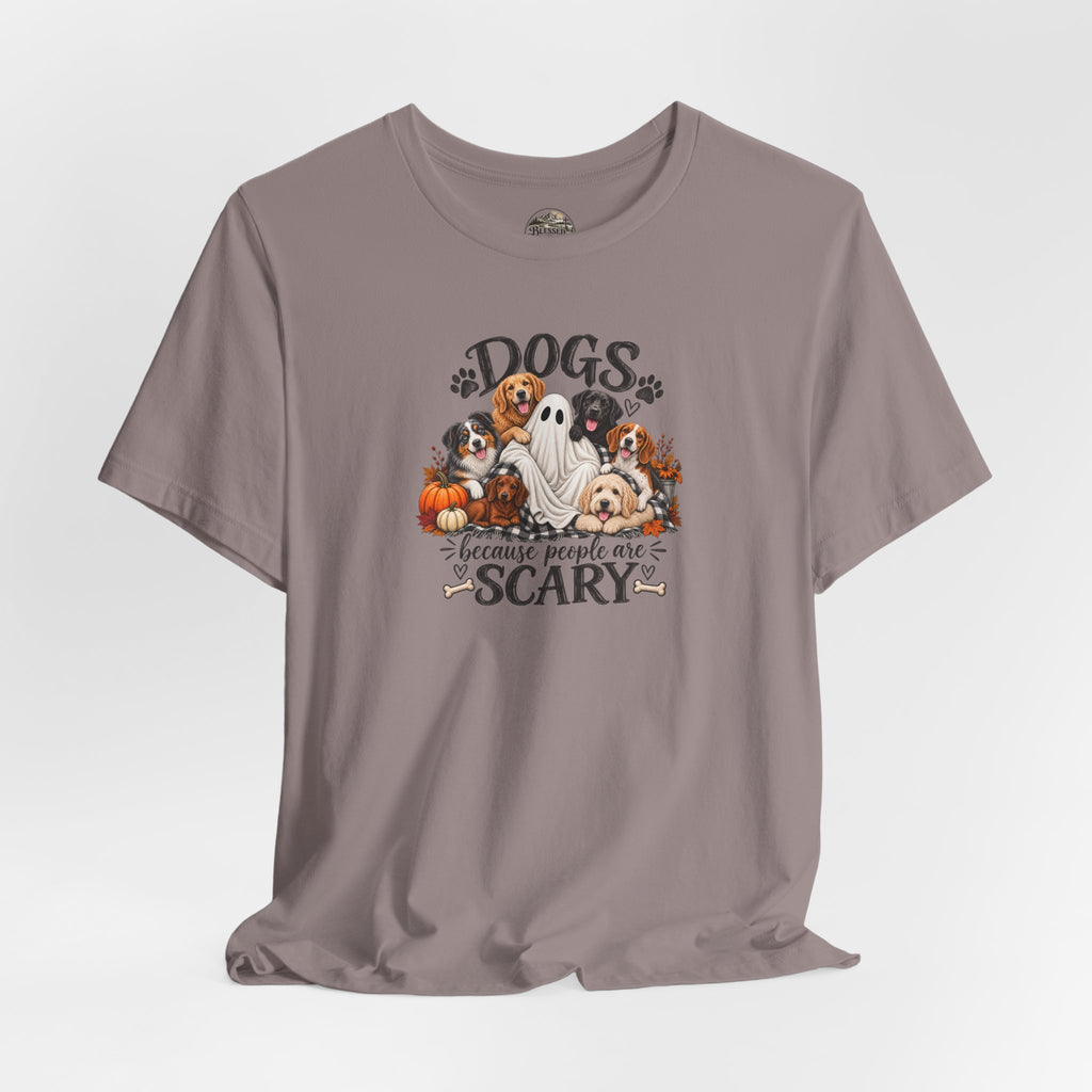 Dogs Because People Are Scary T-Shirt — Cute Halloween Ghost Puppies Tee