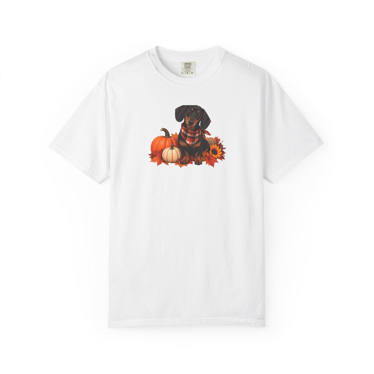 Dachshund Pumpkin Tee — Fall Dog Shirt with Pumpkins & Sunflower