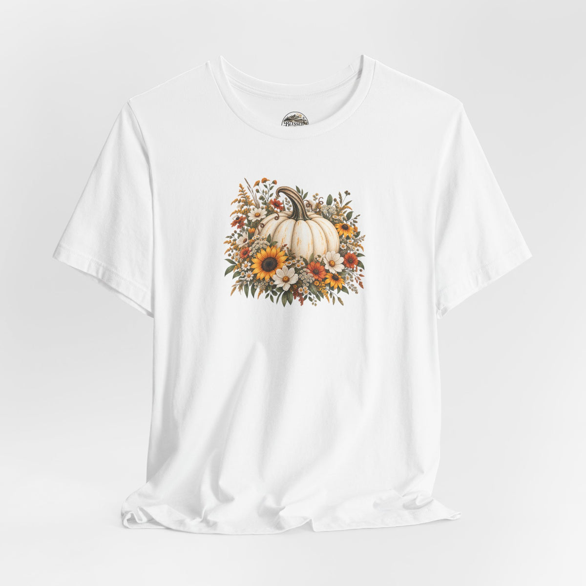 Fall Pumpkin & Sunflower T-Shirt — Autumn Floral Harvest Tee