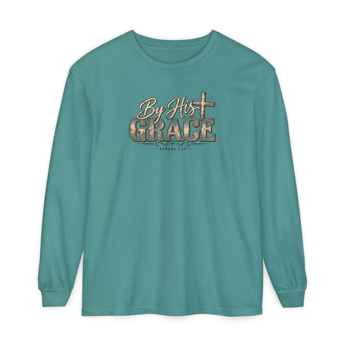 By His Grace Long Sleeve Shirt — Christian Faith Tee with Cross