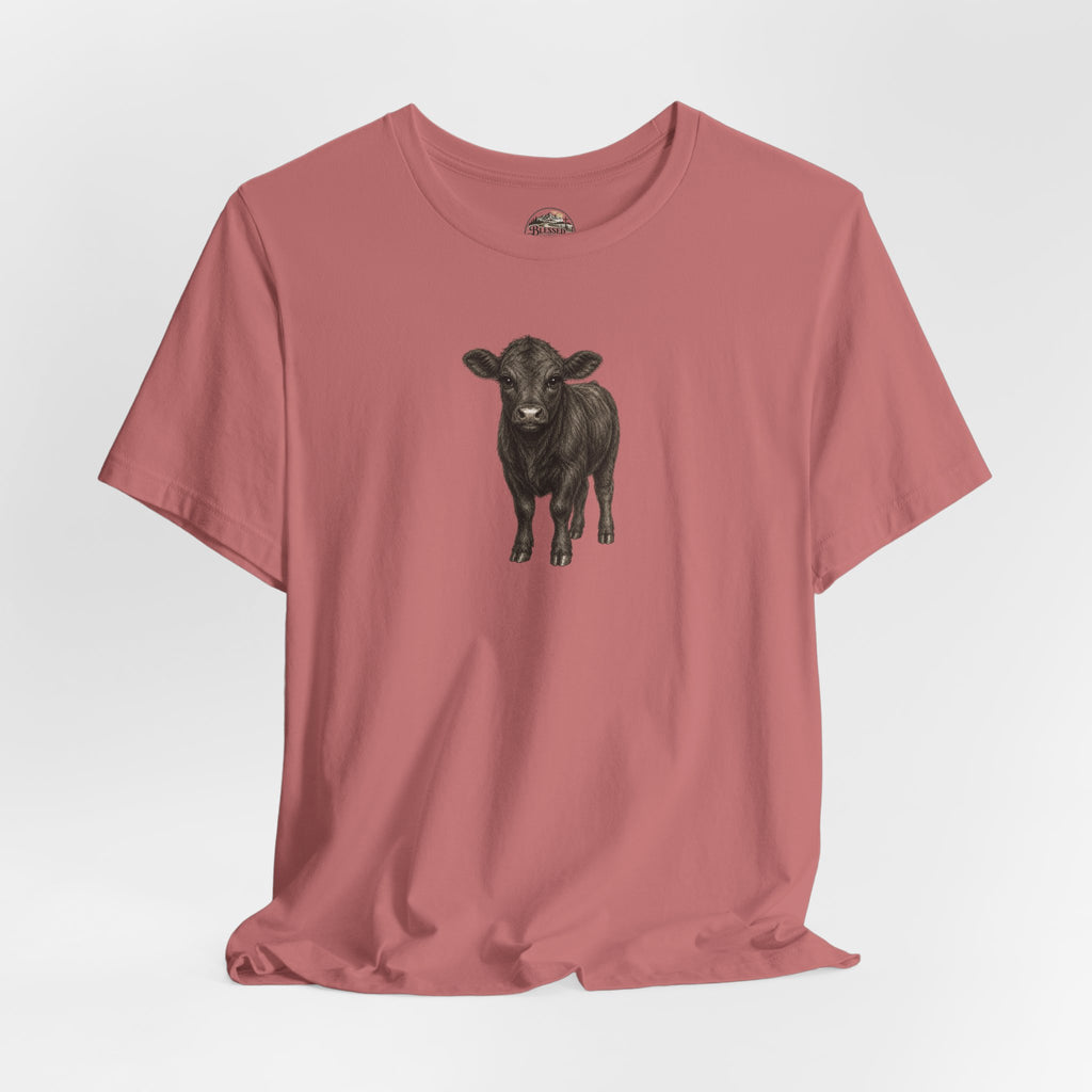 Cow Illustration T-Shirt — Cute Black Calf Graphic Tee