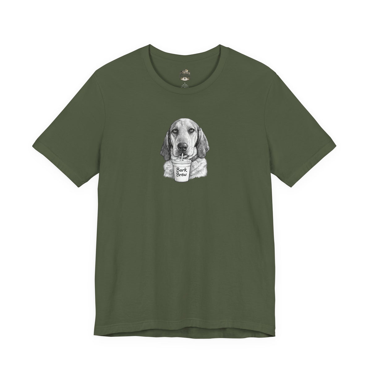 Dog Lover T‑Shirt —Hound Drinking 'Bark Brew' Graphic Tee