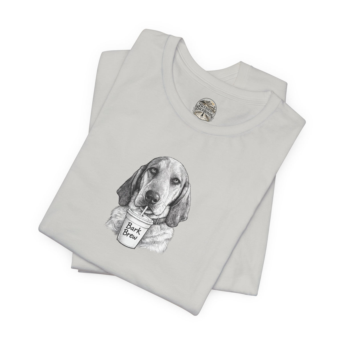 Dog Lover T‑Shirt —Hound Drinking 'Bark Brew' Graphic Tee