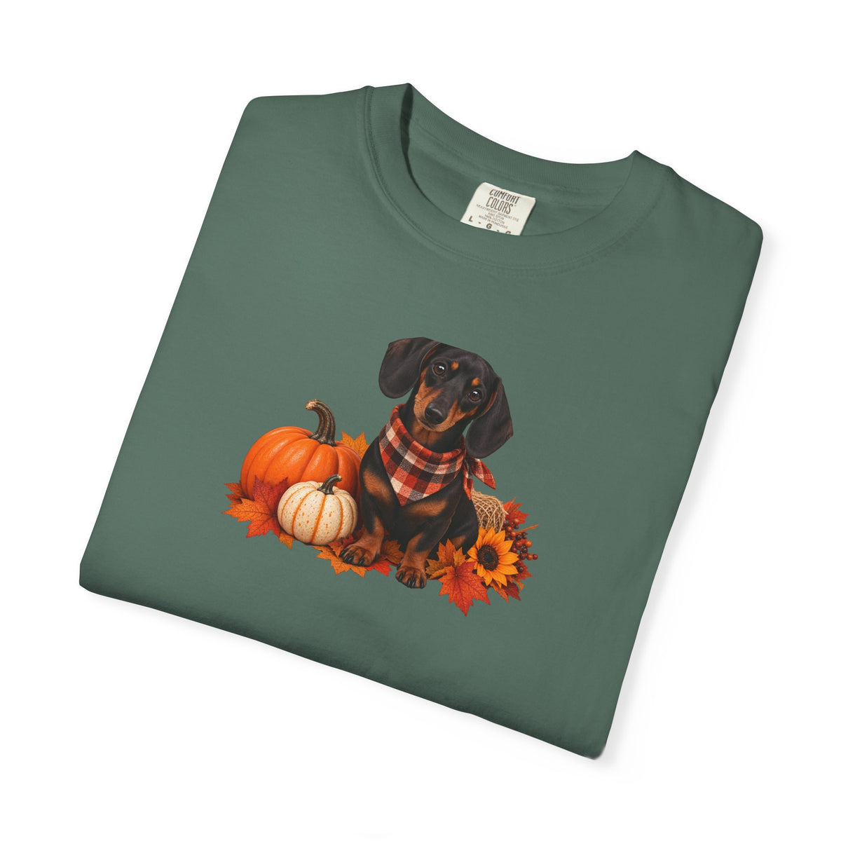 Dachshund Pumpkin Tee — Fall Dog Shirt with Pumpkins & Sunflower