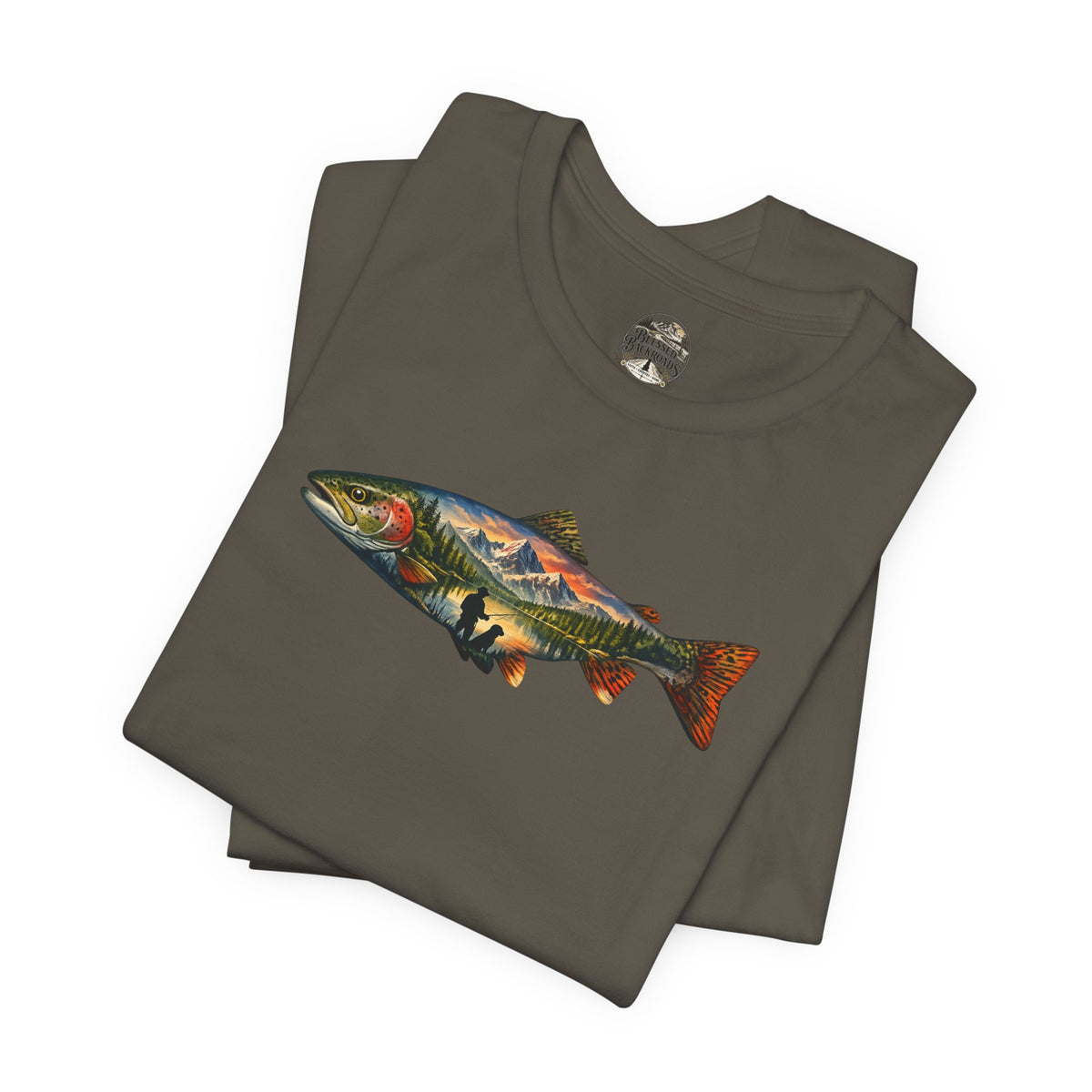 Trout Landscape Graphic Tee — Nature Fisherman T-Shirt
