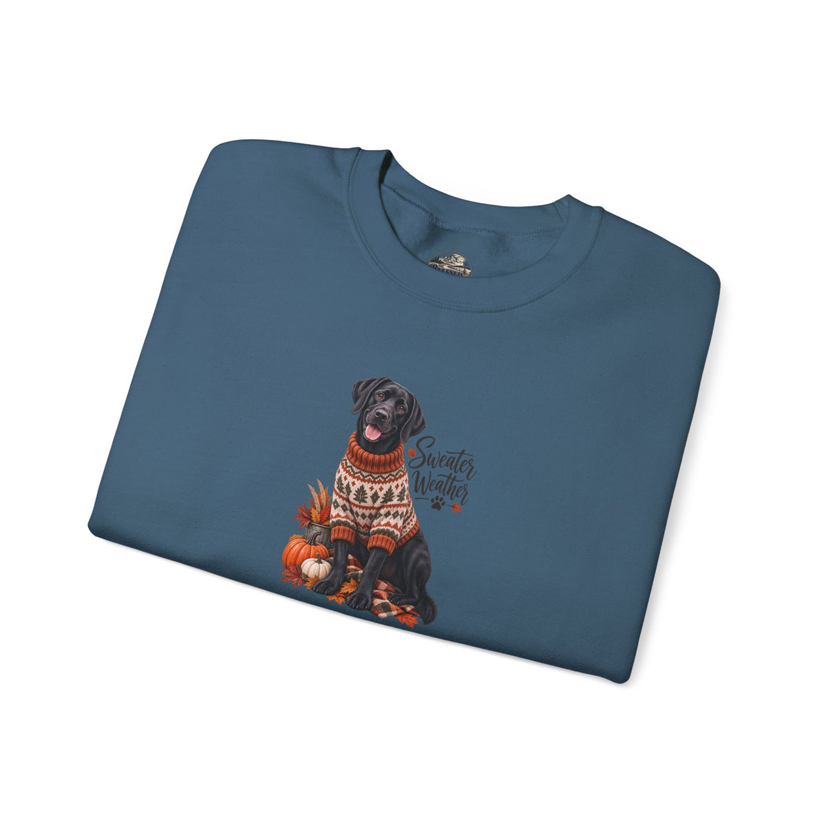 Crewneck Sweatshirt — Black Lab in Cozy Sweater "Sweater Weather" Autumn Design