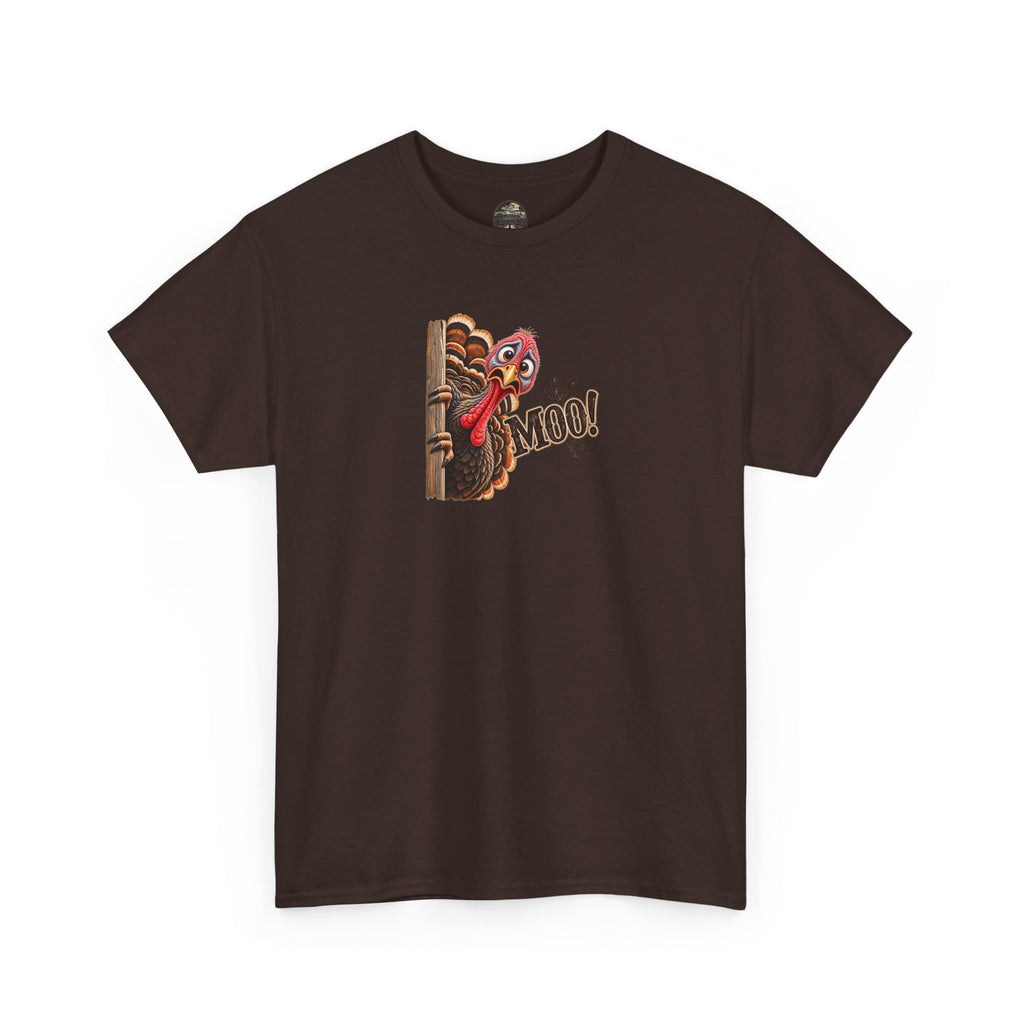 Turkey Peeking 'Moo!' Tee — Funny Thanksgiving Turkey T-Shirt