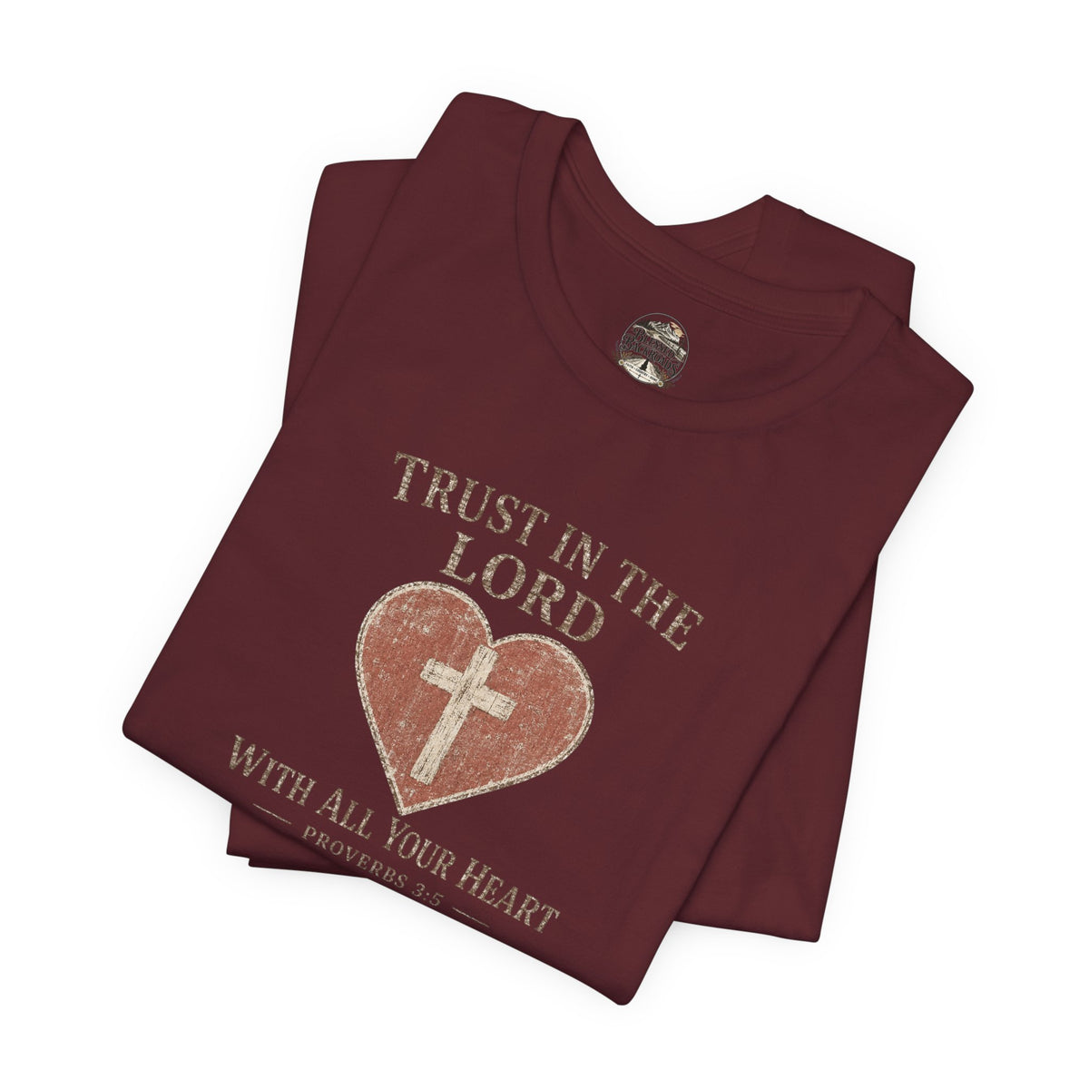 Trust in the Lord Tee — Heart & Cross Proverbs 3:5 Christian T‑Shirt