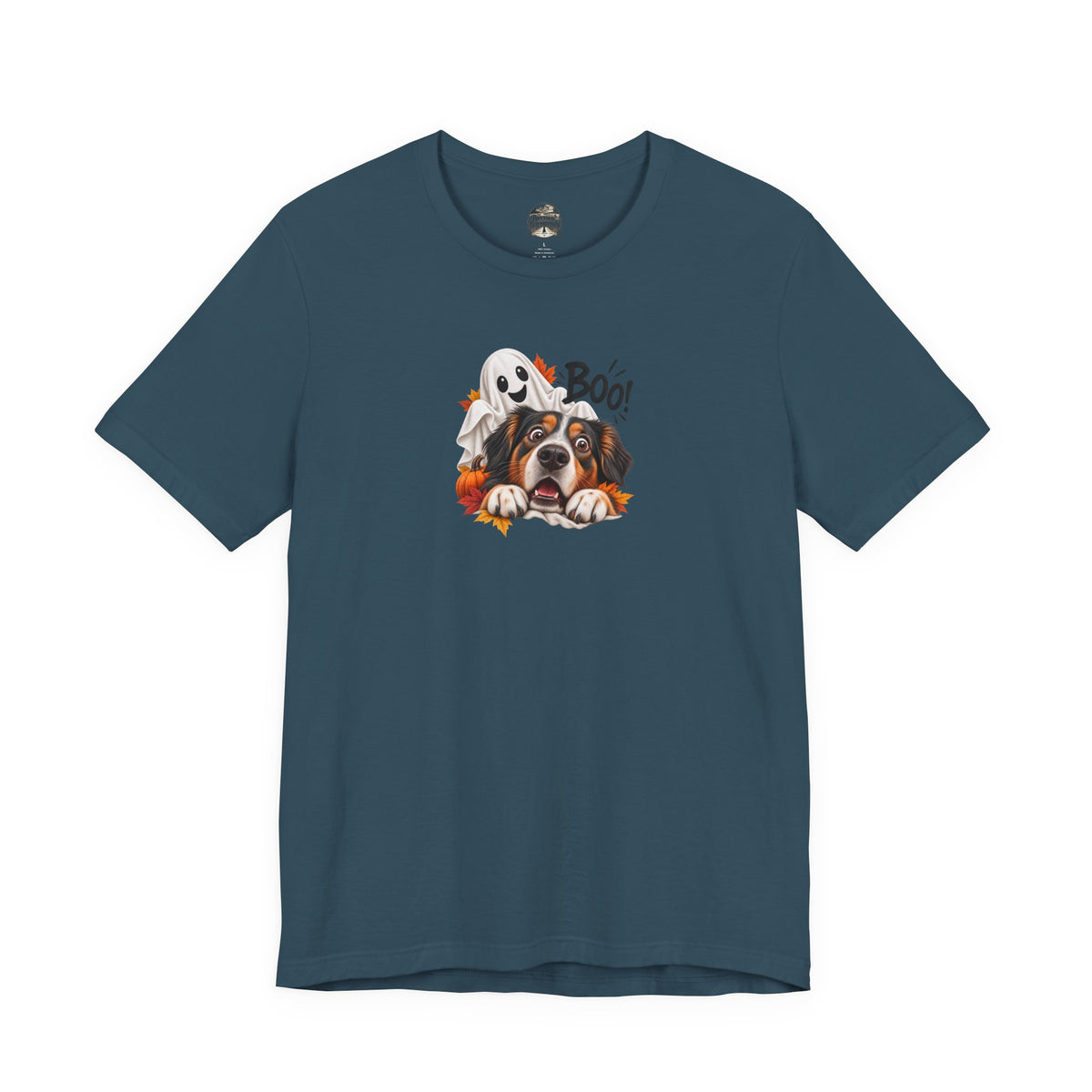 Halloween Dog Tee — "Boo!" Ghost Bernese Mountain Puppy T-Shirt