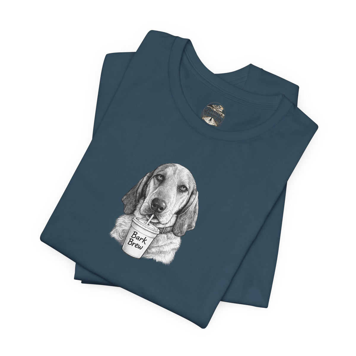 Dog Lover T‑Shirt —Hound Drinking 'Bark Brew' Graphic Tee