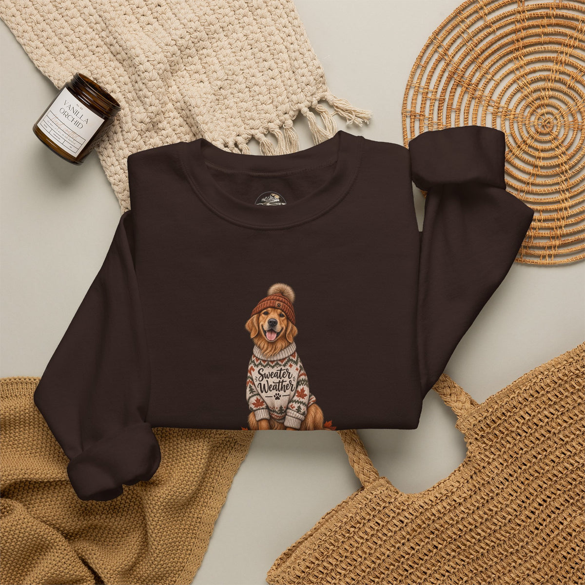Golden Retriever in Sweater Crewneck Sweatshirt — Cozy Dog Lover Pullover