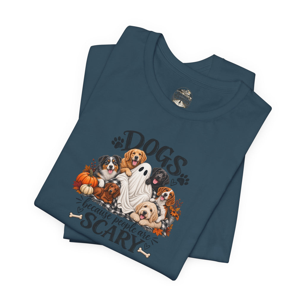 Dogs Because People Are Scary T-Shirt — Cute Halloween Ghost Puppies Tee