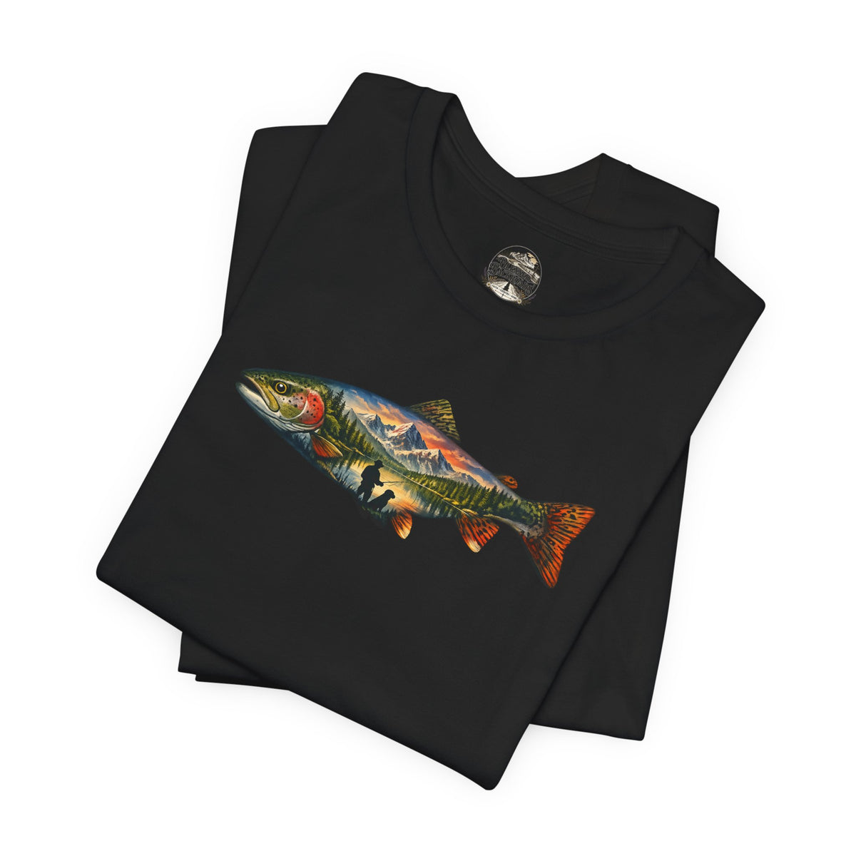 Trout Landscape Graphic Tee — Nature Fisherman T-Shirt