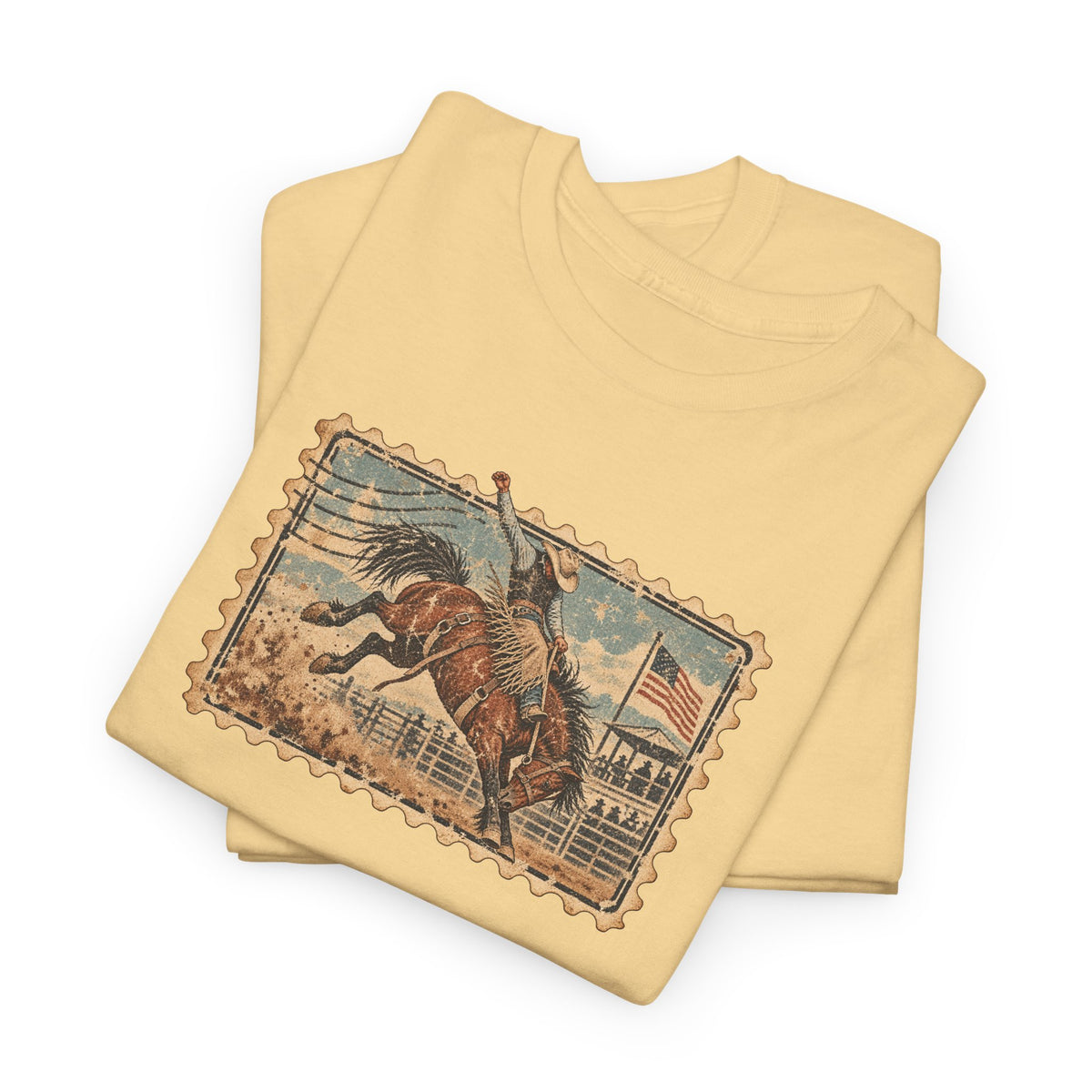 Western Rodeo Stamp T-Shirt — Vintage Bucking Bronco Tee