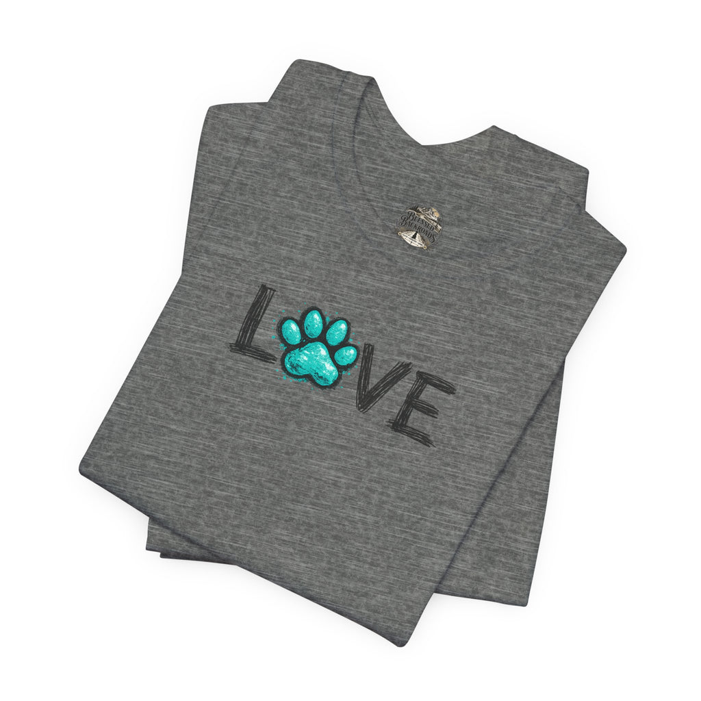 Love Paw Print T-Shirt — Teal Paw "LOVE" Graphic Tee for Dog Lovers