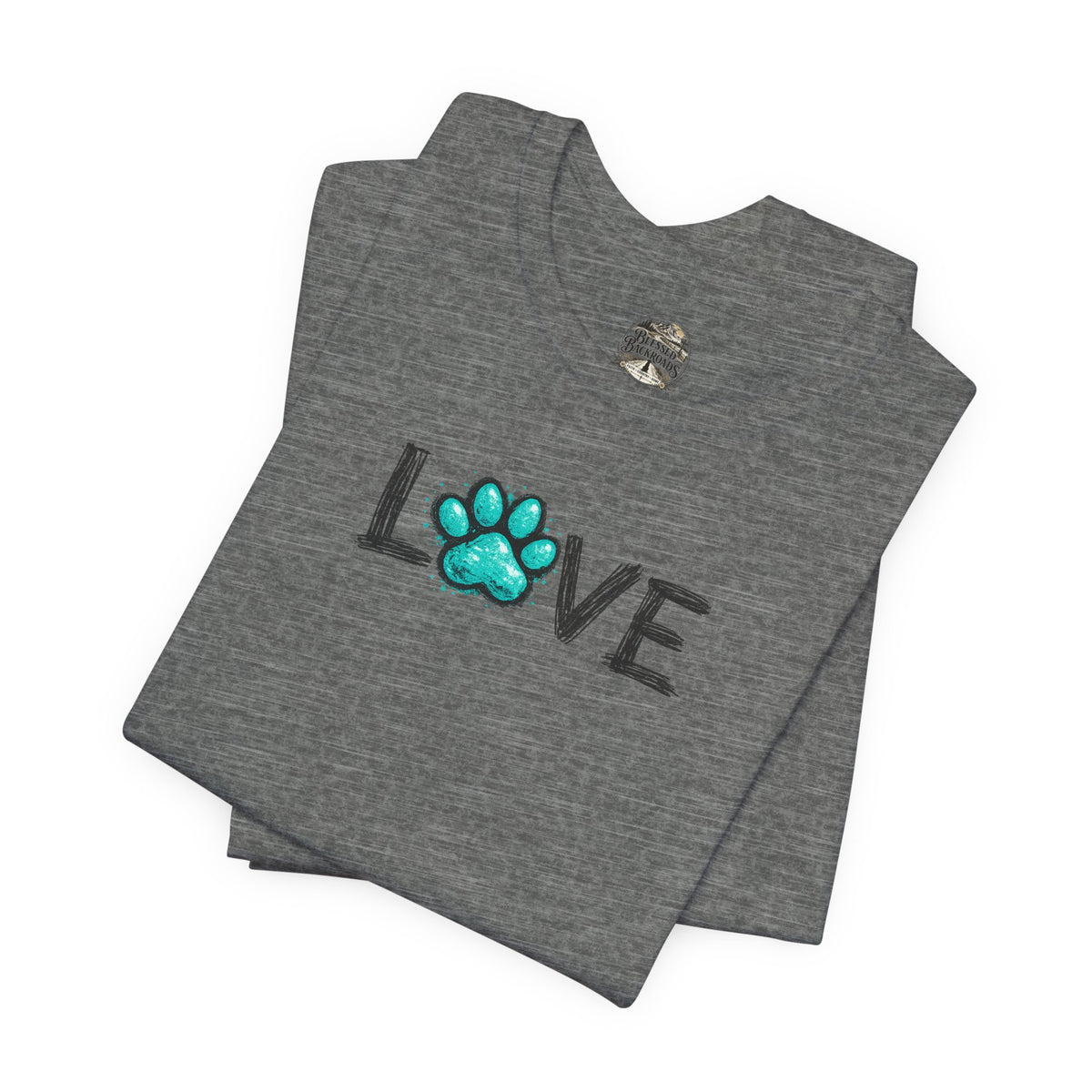 Love Paw Print T-Shirt — Teal Paw "LOVE" Graphic Tee for Dog Lovers