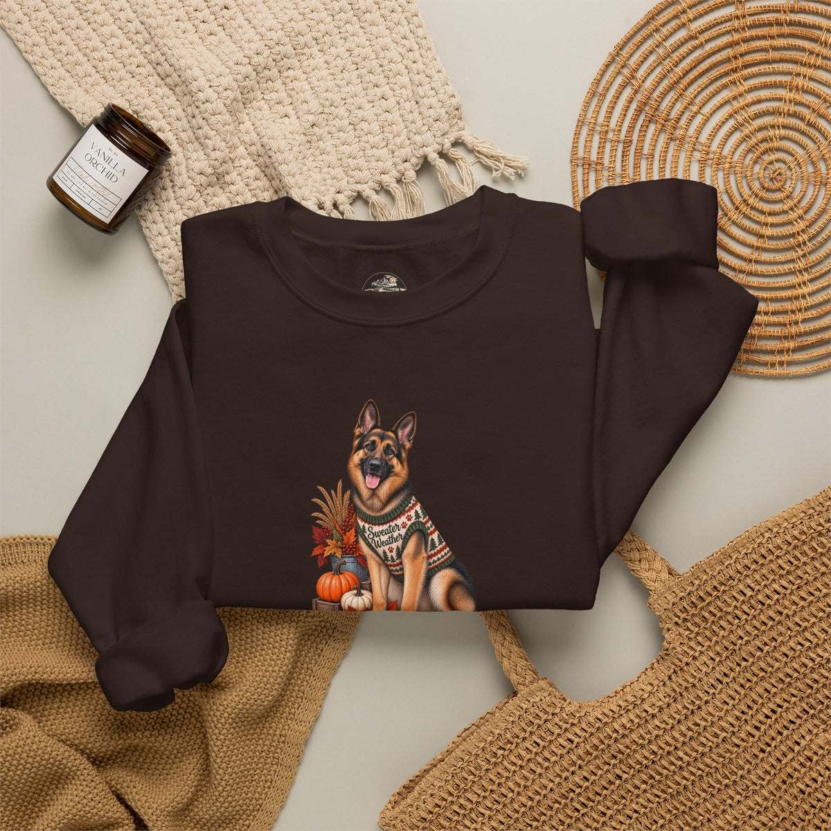 German Shepherd Autumn Pumpkin Crewneck Sweatshirt