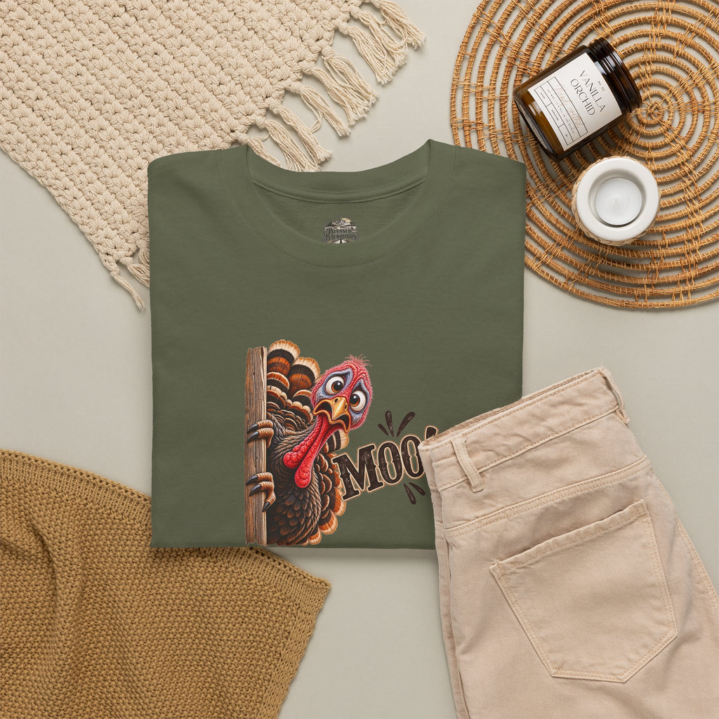 Turkey Peeking 'Moo!' Tee — Funny Thanksgiving Turkey T-Shirt