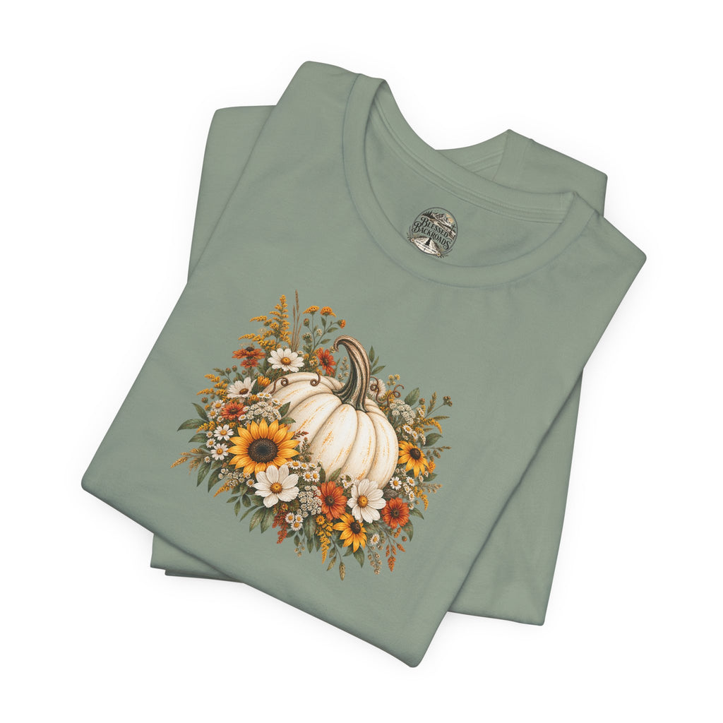 Fall Pumpkin & Sunflower T-Shirt — Autumn Floral Harvest Tee