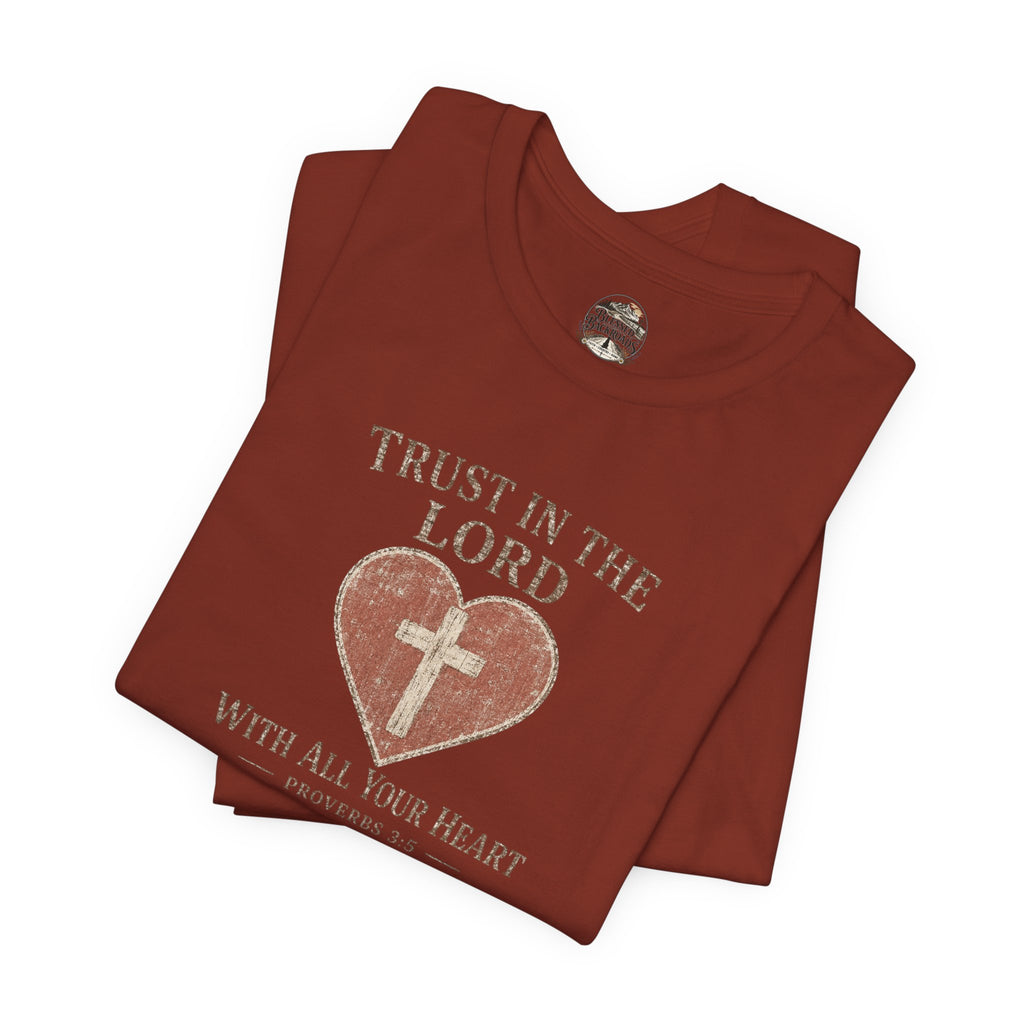 Trust in the Lord Tee — Heart & Cross Proverbs 3:5 Christian T‑Shirt