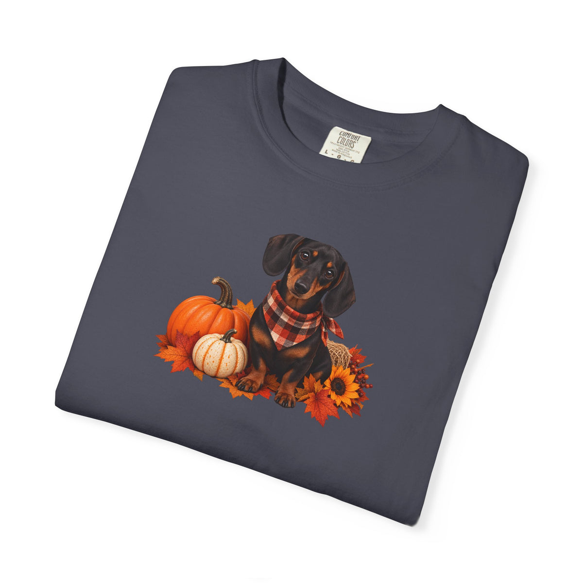 Dachshund Pumpkin Tee — Fall Dog Shirt with Pumpkins & Sunflower