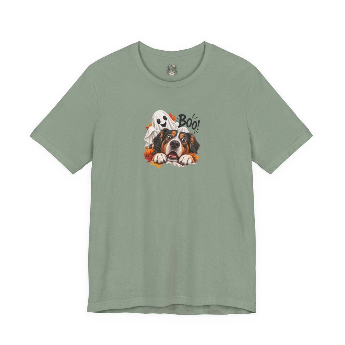 Halloween Dog Tee — "Boo!" Ghost Bernese Mountain Puppy T-Shirt