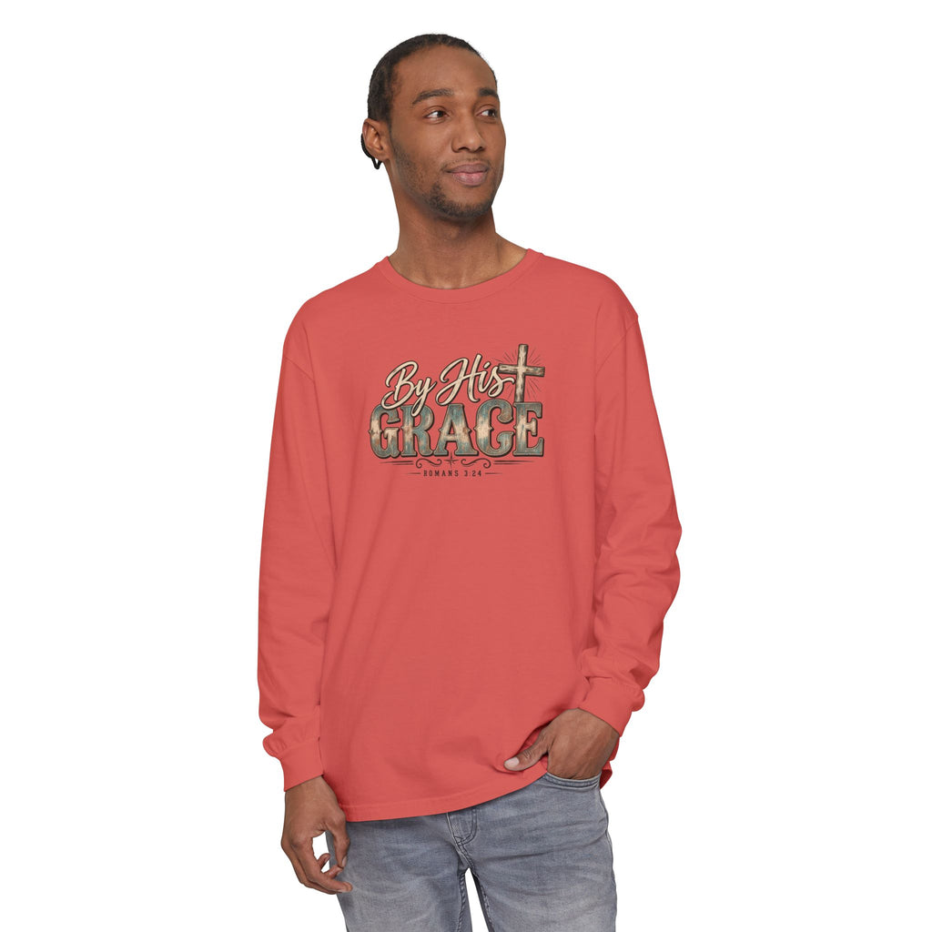 By His Grace Long Sleeve Shirt — Christian Faith Tee with Cross