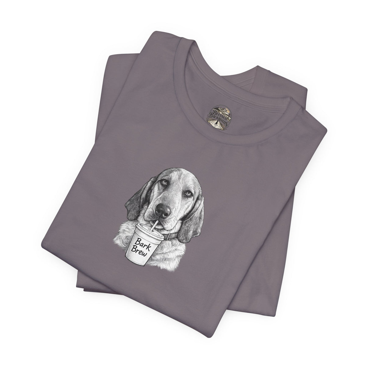 Dog Lover T‑Shirt —Hound Drinking 'Bark Brew' Graphic Tee