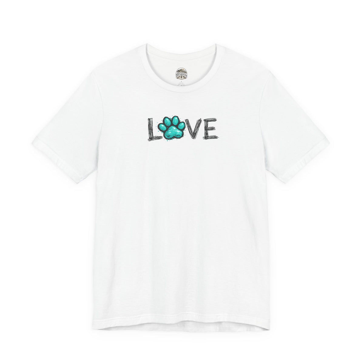 Love Paw Print T-Shirt — Teal Paw "LOVE" Graphic Tee for Dog Lovers