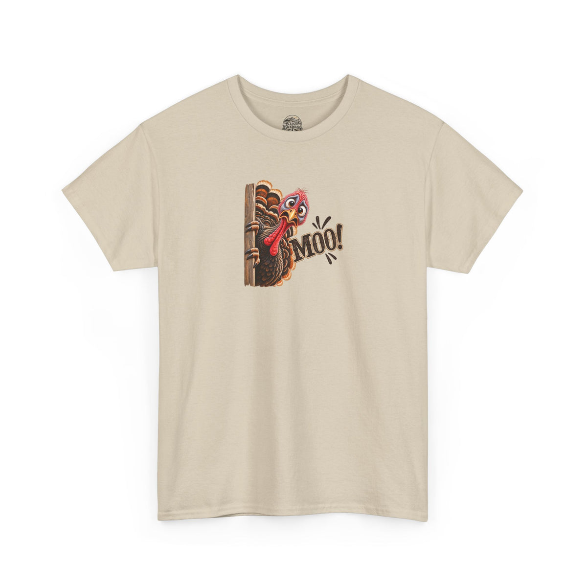 Turkey Peeking 'Moo!' Tee — Funny Thanksgiving Turkey T-Shirt